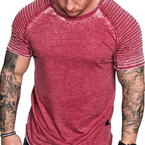 New Men's Casual Wrinkled Pure Color T-Shirt Casual Sports Fashion Short-Sleeved T-Shirt Summer