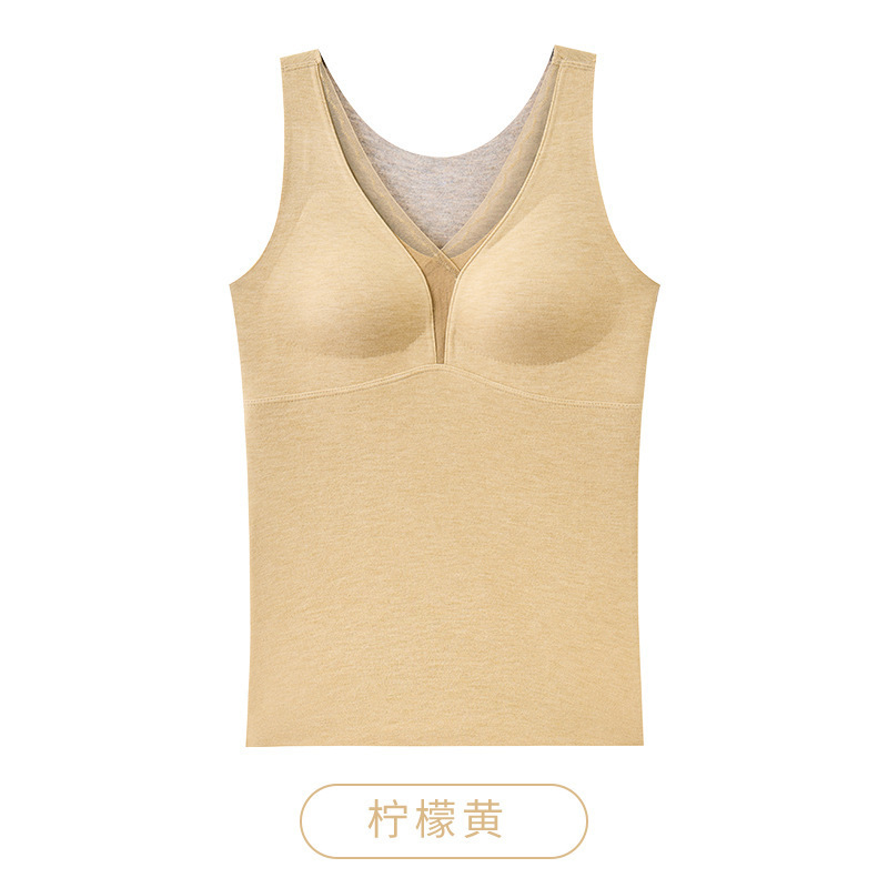 新品羊毛蚕丝保暖背心双面磨绒带胸垫免穿文胸打底上衣秋冬季|undefined