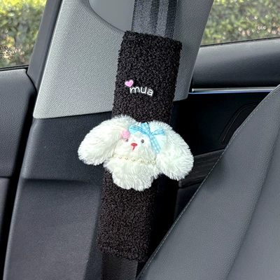 Seat belt shoulder pad – Women - mua-letters-big-eared-rabbit-with-blue-bow-cashmere-shoulder-pads-black
