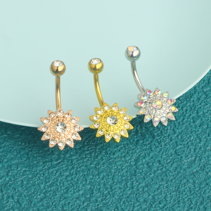 Sunflower CZ Diamond Belly Button Ring 316L Surgical Steel Dangle Belly Ring for Women detail image 4