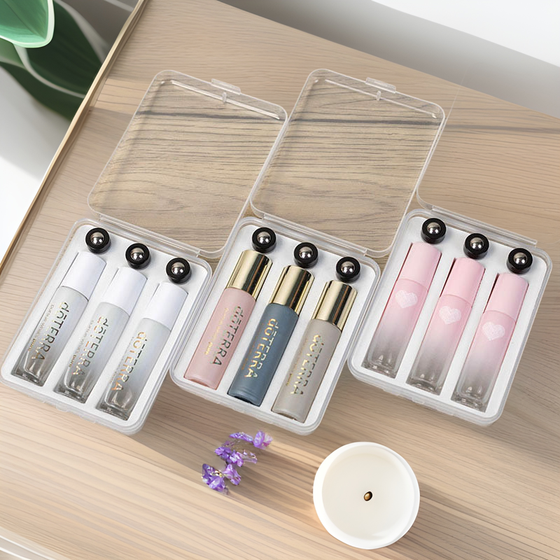 3-Pack Amethyst Essential Oil Roller Bottle Perfume Repackaged Glass Rolling Ball Empty Bottle Steel Jewelry Stone Doterra