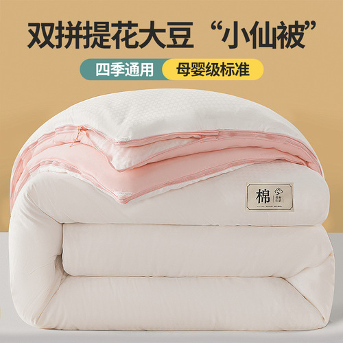 Original Cotton Soy Fiber Thick Winter Blanket with 2-in-1 Zipper, Parent-Child Fitted Sheet Core, Dual-Color Pattern Quilted Spring and Autumn Blanket