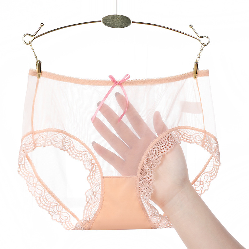 Algodón transparente sin marcas, calzoncillos de dama sexy, malla de encaje transpirable y fresco, calzoncillos de cintura baja.