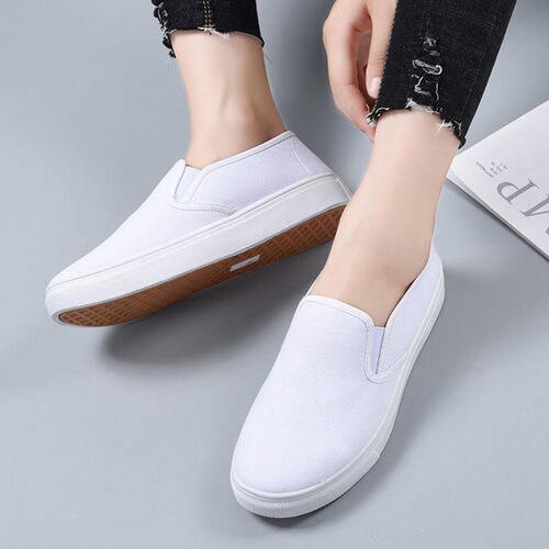 Slip-on shoes for women, white flat bottom, comfortable, student casual nurse, white non-slip comfortable canvas single, factory direct sale