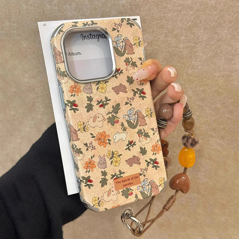 Retro nicho brillo floral conejo adecuado para Apple 15/16 nueva funda para teléfono móvil 14promax coreano 16pro