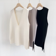 大牌同款！叠穿双曲挺阔针织马甲女春夏V领针织背心宽松无袖坎肩