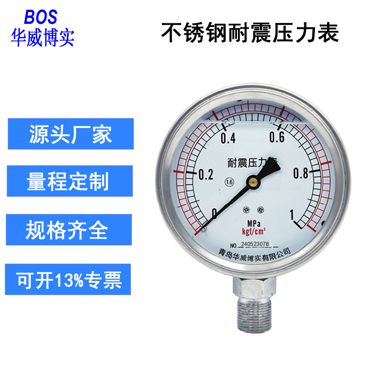 不锈钢耐震压力表YN-60B YN-100B YN-150B 青岛华威博实批量生产
