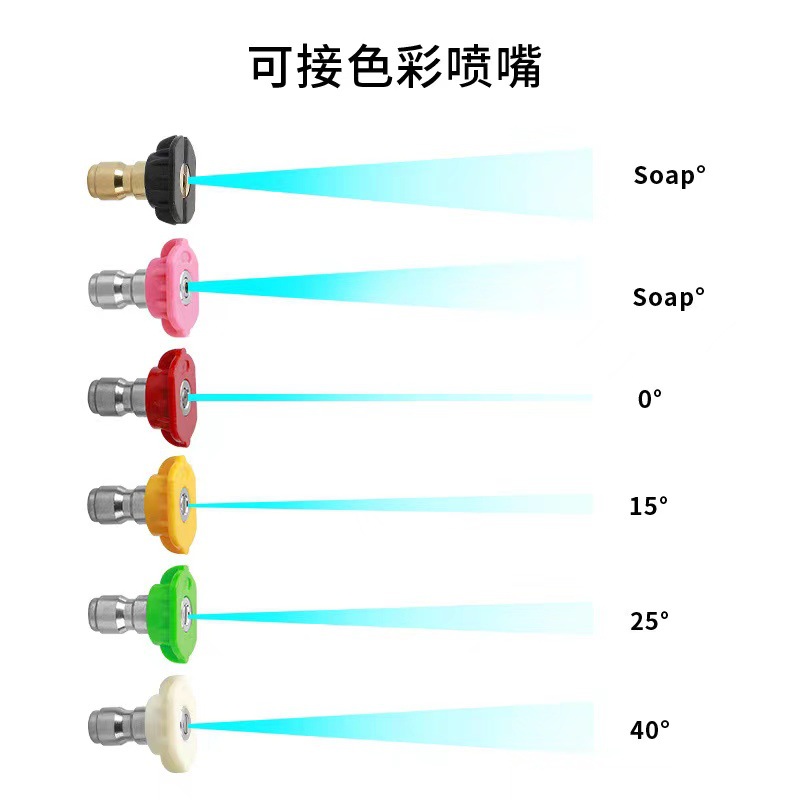 High-pressure cleaning machine high-pressure water gun extension rod extension rod air conditioning bending rod 1/4 quick insert six-color nozzle 9-piece set