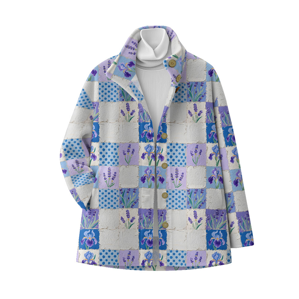 2025 Independent Station Export New Digital Printing Women's Flannel Stand Collar Sweatshirt Jacket F120