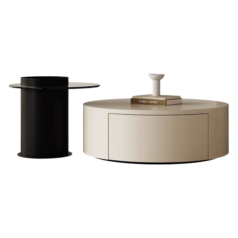 Sala de estar en casa simple mesa de té TV gabinete combinación luz estilo crema francés mesa de té tamaño redondo mesa de té de diseño