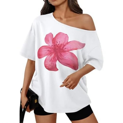 In Stock 2026 European and American Cross-Border New Women's T-Shirt Casual Fashion Asymmetrical Neck Top Women's Knitted Short-Sleeve Top