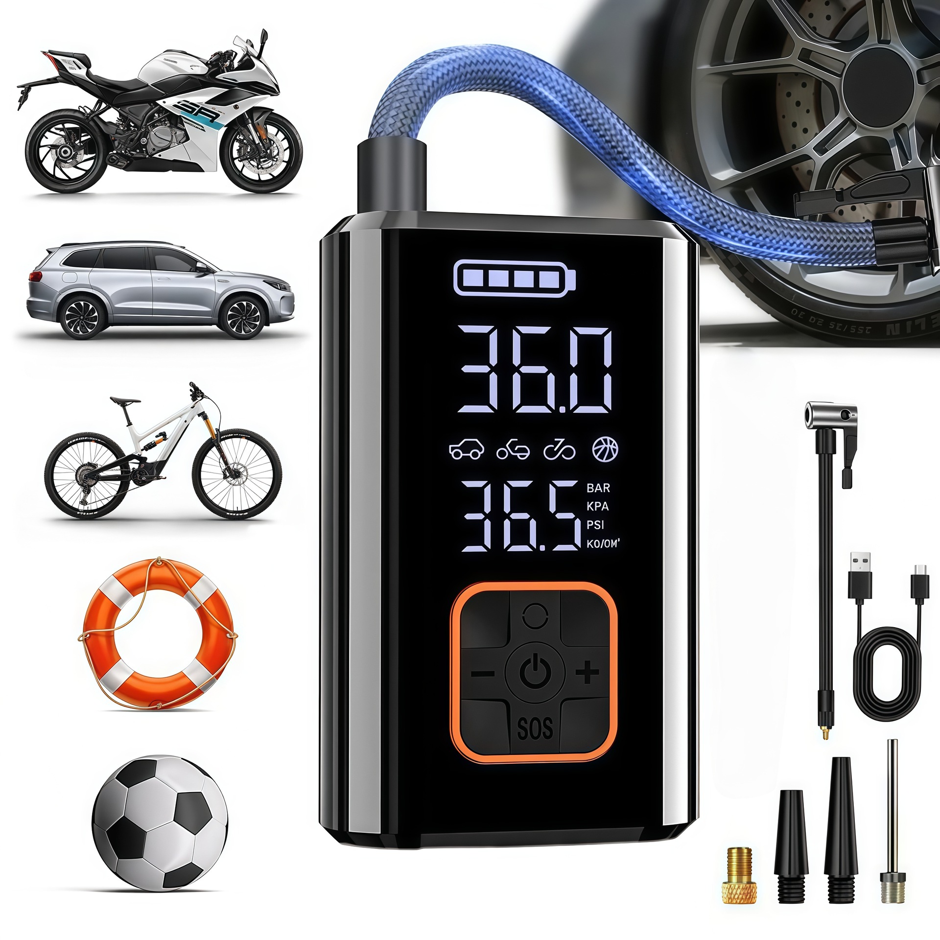 Wireless Car Air Pump, Car Electric Vehicle Air Pump, 12V Portable Tire Inflator, Cross-Border Exclusive Model