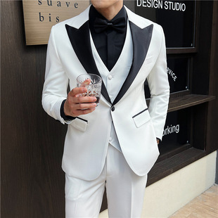 Men's Adult Groomsmen Suit Three-Piece Set for Choir Performance, Plus Size Slim Fit Wedding Groom Suit