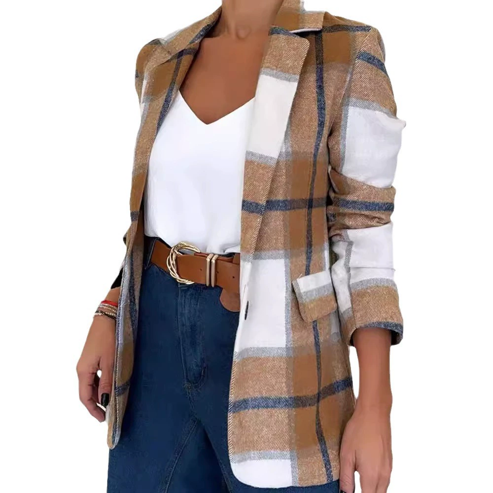 Classic plaid wool jacket, tailored blazer, lattice pattern, sizes S–2XL
