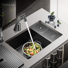 阿萨斯黑色纳米不锈钢咖啡厅吧台洗杯器带滤网嵌入式冲洗滤水槽