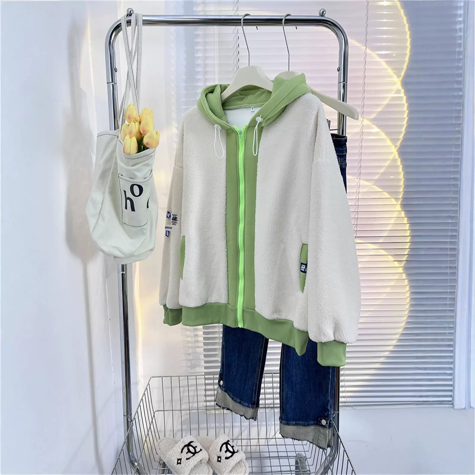 大码女装2025新款秋冬季加绒加厚羊羔毛米粒绒爆款拼色卫衣外套女