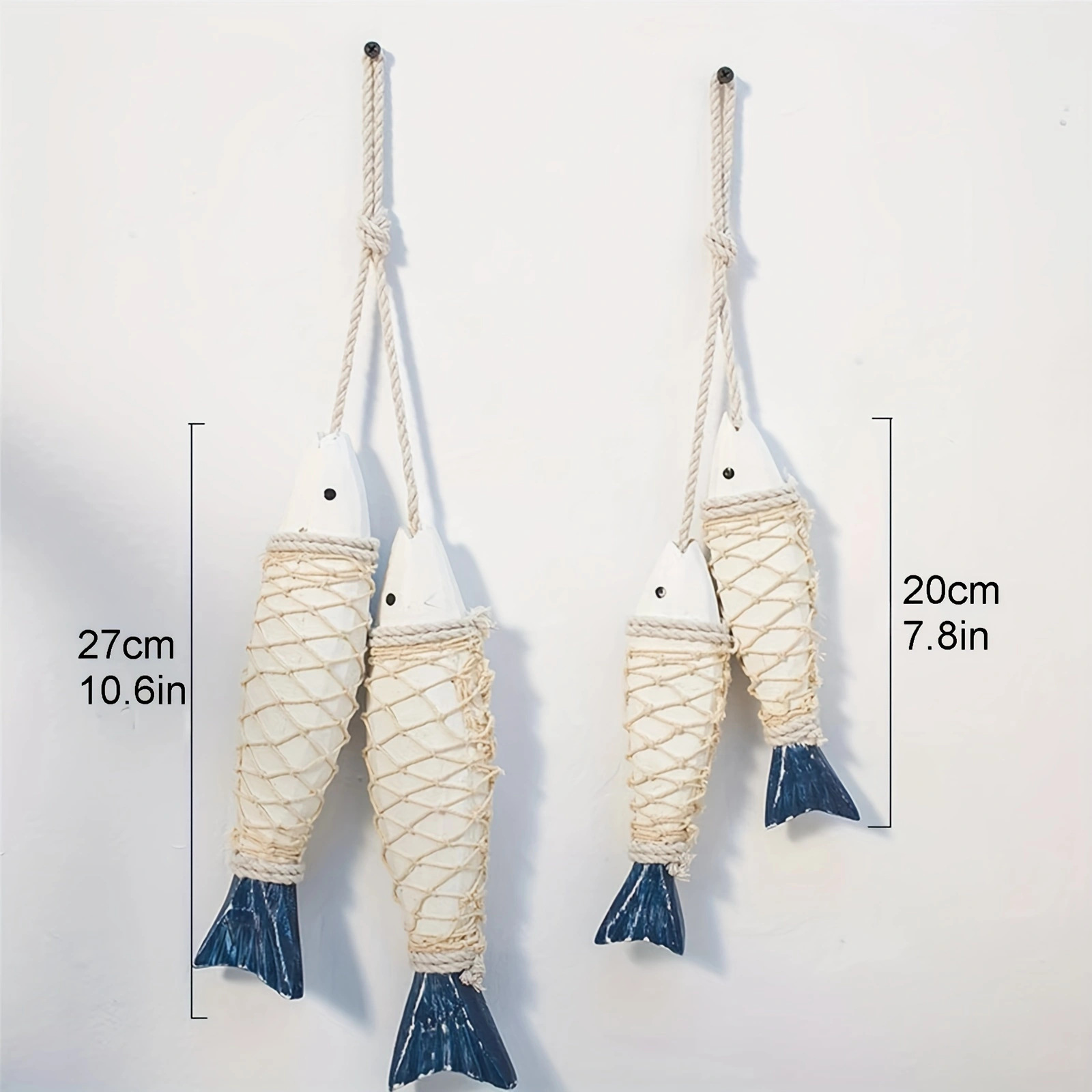 Estilo océano creativo hogareño bar KTV simulación de madera maciza pescado de madera tejido cadena de pescado pequeño colgante decoración artesanía