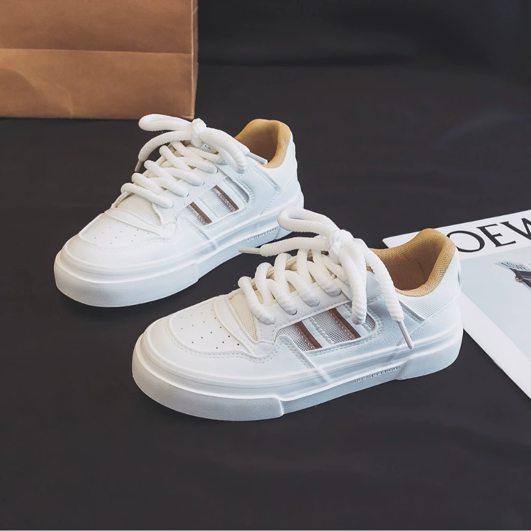 H1298 весна и лето новая сетка маленькая белая обувь женская дышащая 2024 новая дикая ниша круглая голова хлеб коньки