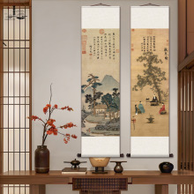 文征明品茶图听琴图仿古山水名家字画书房茶室茶楼挂画办公室走廊