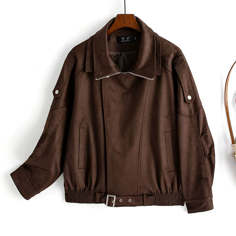 Autumn short jacket, genuine leather, oversize, plus size