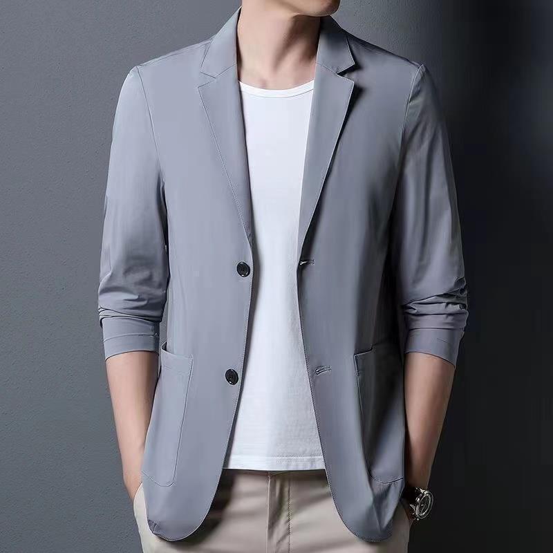 Ice Silk Suit Men's Lightweight Casual Sun Protection Suit Elastic Small Suit Spring and Autumn Single Western Jacket Top Summer Ice Silk Suit Men's Lightweight Casual Sun Protection Suit Elastic Small Suit Spring and Autumn Single Western Jacket Top Summer