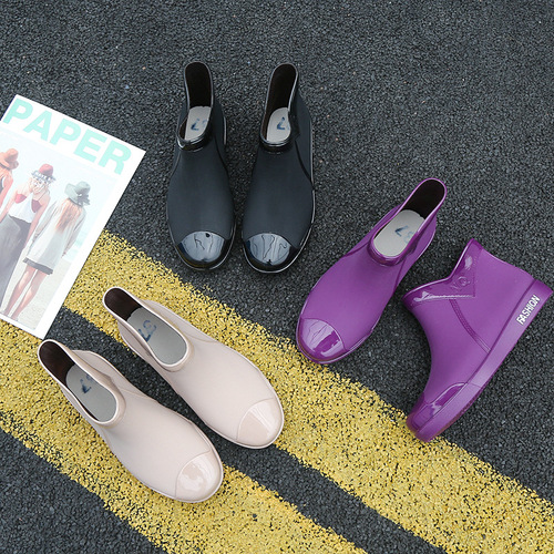 Korean Fashion Waterproof Shoes Women Rain Boots Short Leg Open Top Wear Kitchen Work Rubber Shoes Covers Summer Women's Item Dropshipping