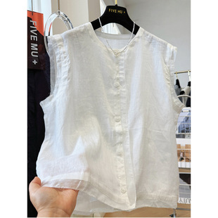 3782 Spliced ​​Unique and Beautiful Sleeveless Shirt Women's Summer Thin Linen Vest Outerwear Vest Top