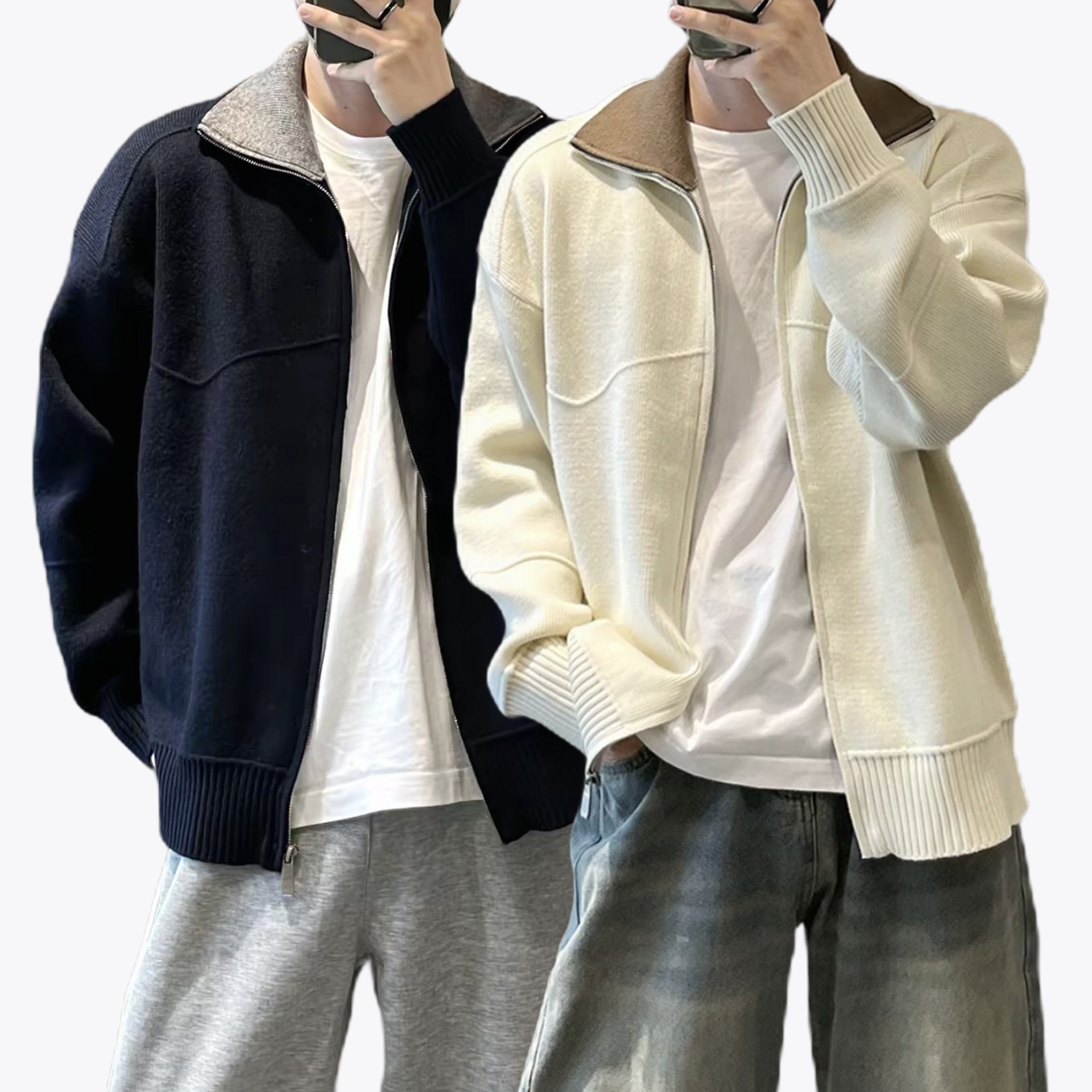 Explosiones transfronterizas de tamaño europeo de jersey de punto suéter hombre polo con la solapa cardigans chaqueta fábrica de marea al por mayor