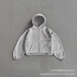 2026秋冬新款连帽拉链卫衣印花时尚街头个性宽松复古卫衣男女外套