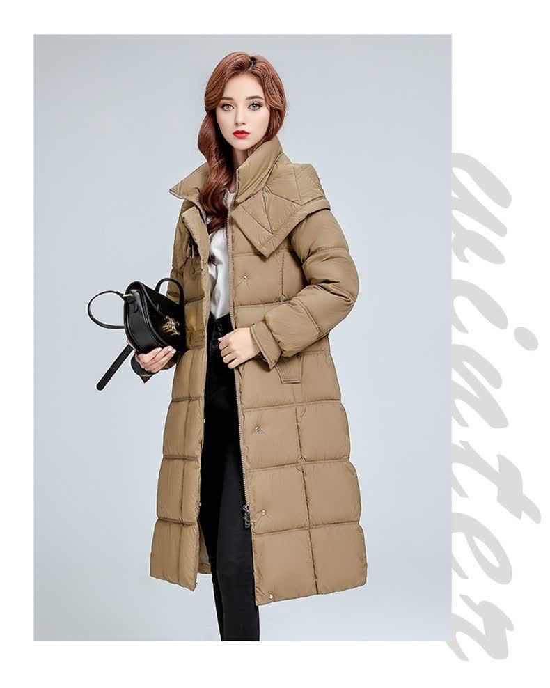 Dames gewatteerde winterjas met capuchon lange puffer jas_voghion.com