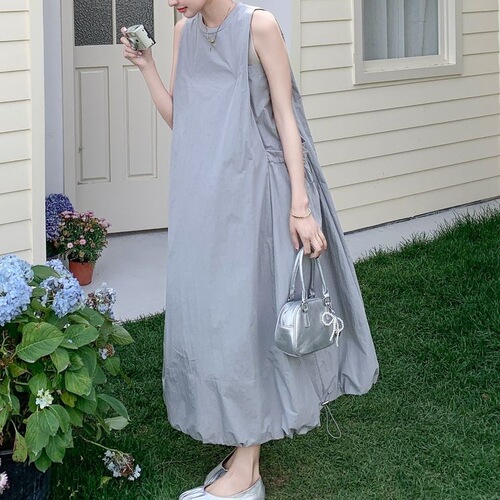 Gray Tonal Artistic Sensibility Bouquet Dress for Women, Summer Series Unique Non-Collision Style Sleeveless Backless Design Dress