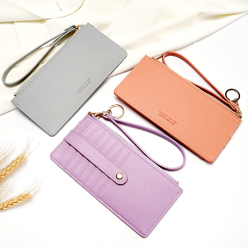 Summer cross-border new women's card holder with large capacity card slot long side-pull buckle coin purse solid color retro wallet