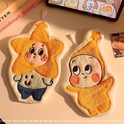 Cute Star-Shaped Hanging Hand Towel, Thick Coral Fleece, Super Absorbent, Quick-Drying, for Kitchen and Bathroom Use