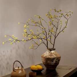 海虹雅林假花仿真花感逼真轻奢风绿植摆设木姜子中古客厅摆件