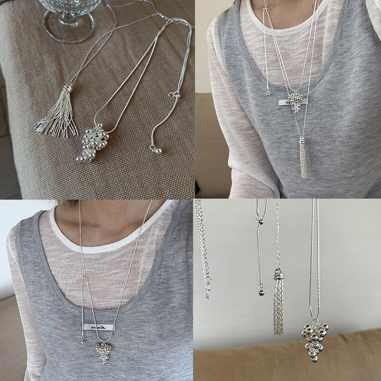 South Korea Blogger Drawable Grape String Necklace Electroplated Thick Silver Tassel Niche Design Sense Long Woolen Chain for Women South Korea Blogger Drawable Grape String Necklace Electroplated Thick Silver Tassel Niche Design Sense Long Woolen Chain for Women