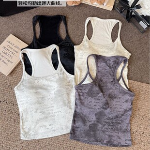 312 # New Printed Letter Work Vest, Feminine Slim Fit Short American Style Top with Breast Pads