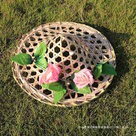 舞蹈斗笠帽儿童道具彩色竹编镂空花朵跳舞斗笠成人广场舞帽子其他