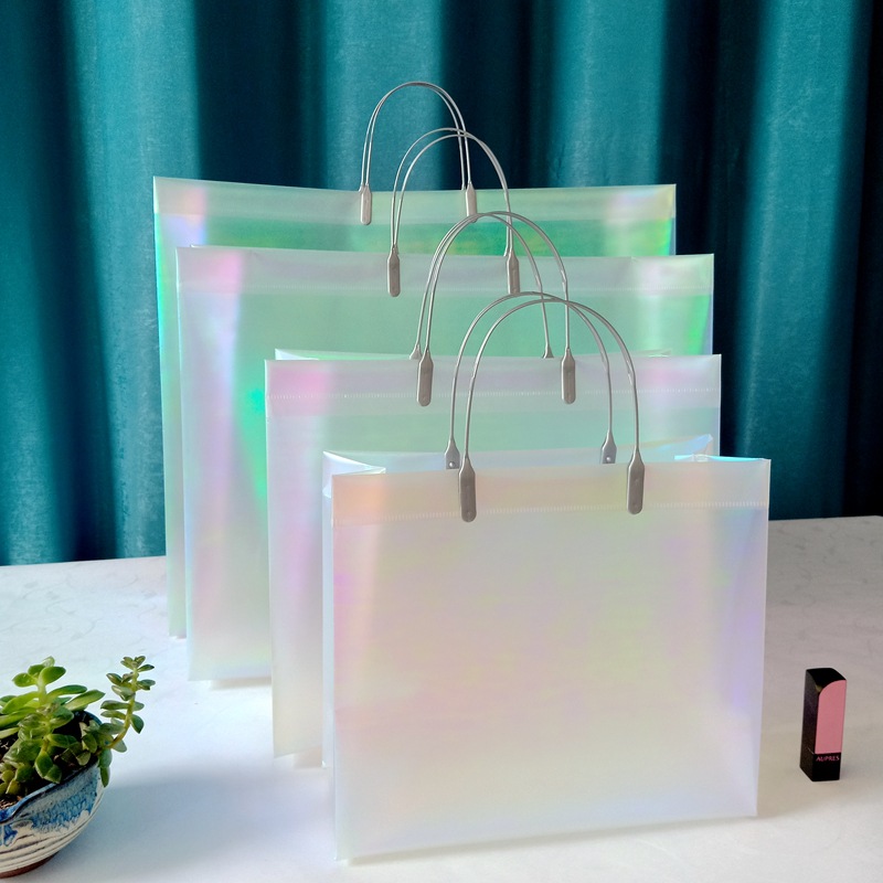 Bolso de mano de plástico esmerilado transparente, bolsa de compras láser Symphony, bolsa de embalaje de regalo, bolsa de gelatina, lugar general