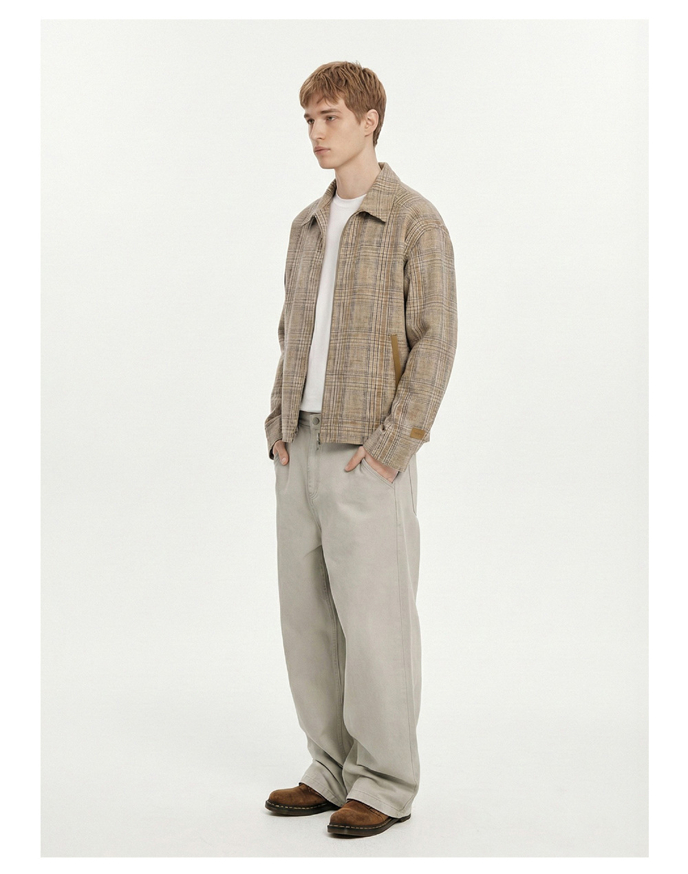 MADEEXTREME Prince of Wales Plaid Zip-Up Loose Jacket