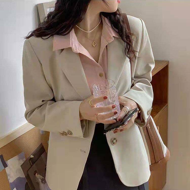 Áo blazer nữ kiểu ngắn dáng vest thanh lịch tay dài cổ vest một hàng hai nút — Màu mơ nhạt (bán trực tiếp tại nhà máy), Màu nâu (bán trực tiếp tại nhà máy), Màu xám đậm (bán trực tiếp tại nhà máy), Màu đen (bán trực tiếp tại nhà máy)