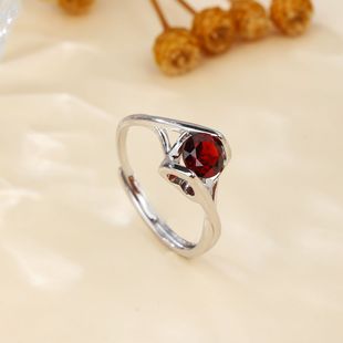 Tr013 Simple and Exquisite 6 mm Garnet Ring Inlaid with Natural Gemstones Overseas Supply of Colored Gemstones Wholesale