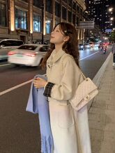 中长款学院风牛角扣呢子大衣2024冬季新款韩系复古宽松百搭外套女