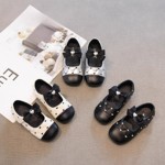 2026春夏新款儿童蝴蝶结公主鞋韩系软底魔术贴百搭拼接小香风皮鞋