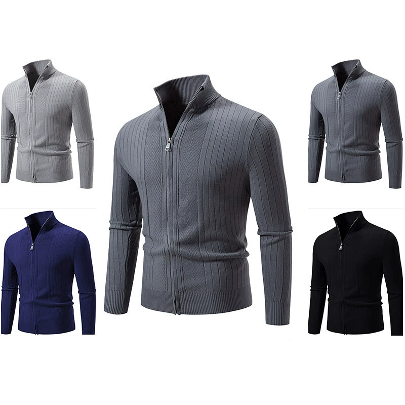 2025 экспорт осень-зима новый мужской вязаный кардиган с воротником-стойкой и жаккардовым узором, повседневный кардиган на молнии для Amazon