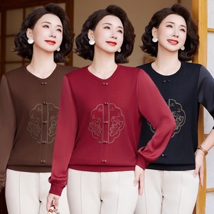 Middle-aged mother spring top western-style bottoming shirt 2025 new middle-aged and elderly women's spring and summer casual T-shirt