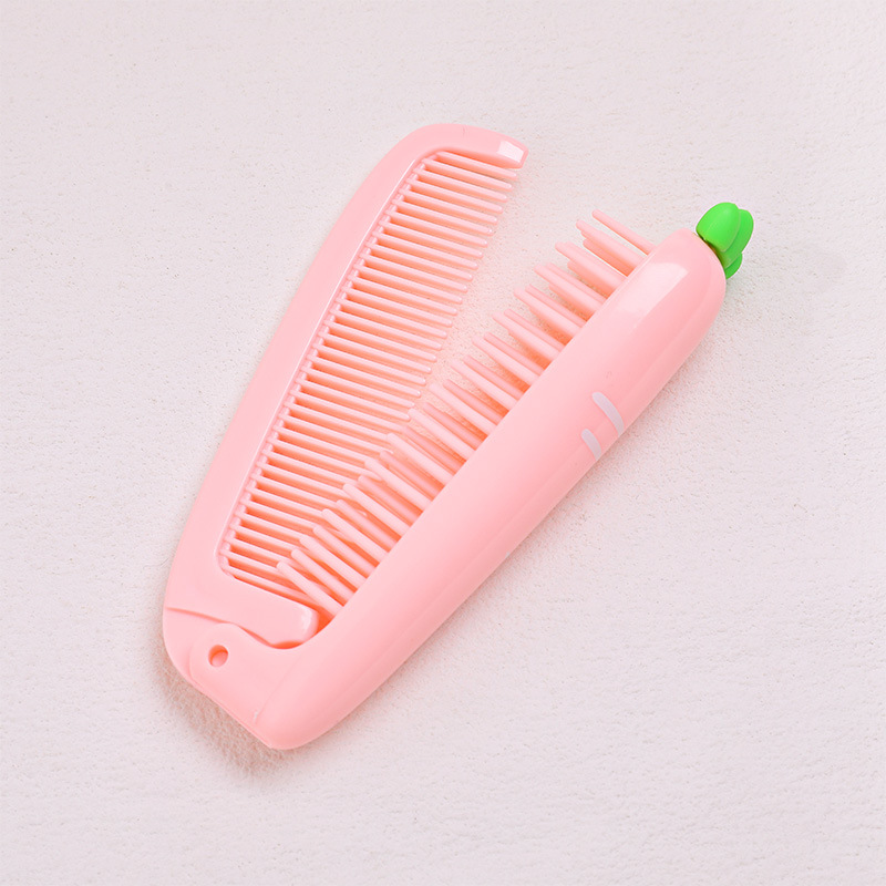 Pequeña niña estudiante cabello largo portátil recto doble uso peine de niños lindos peines plegables de zanahoria nuevo