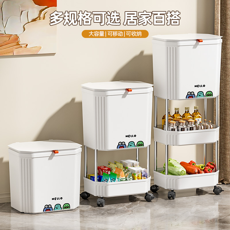 Kitchen Trash Can for Home Use, Tall Double-Layer, No Bending, with Lid, Large Capacity, with Wheels, Removable Sliding Lid, Japanese Style Kitchen Trash Can for Home Use, Tall Double-Layer, No Bending, with Lid, Large Capacity, with Wheels, Removable Sliding Lid, Japanese Style