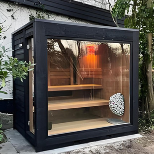 Traditional Canadian Red Cedar Cube 4-6 Person Sauna Room Outdoor Steam Plaza Room with 6Kw Electric Heating Furnace