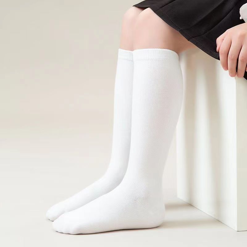 小腿袜儿童四季款男女孩JK膝盖学生舞蹈袜子演出港澳三骨长袜白色