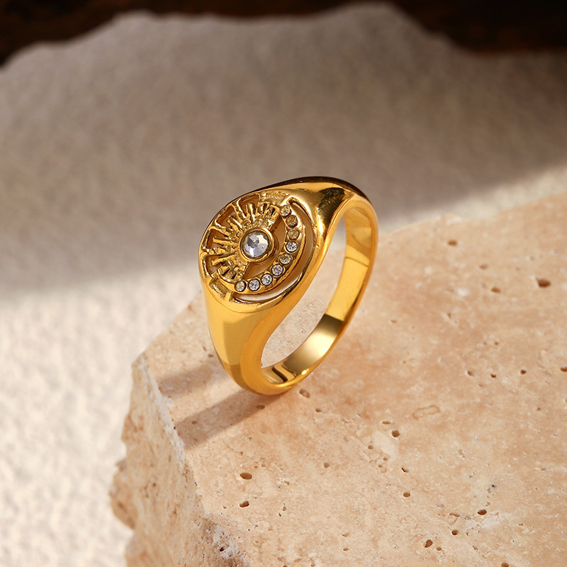 Europa y los Estados Unidos en la abertura de corte de viento anillo de diamante de acero de titanio chapado en PVD 18k oro real no se desvanece anillo de lujo ligero i